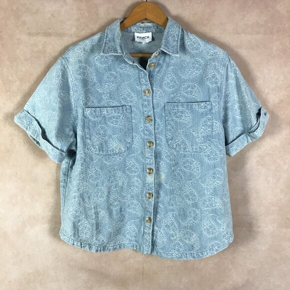 FRNCH PARIS Paisley Stitched Denim Button-front Shirt SMALL - Picture 8 of 8